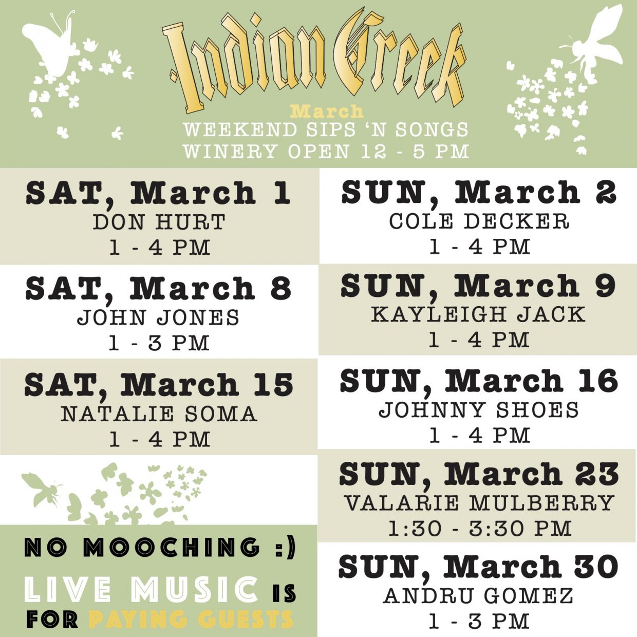 MARCH SIPS ‘N SONGS